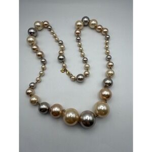 Carolee Faux Pearl Necklace - Champagne & Silver Graduated Statement Necklace